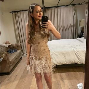 Badgley Mischka Mark + James Sequin Ostrich Feather Blush Gatsby Dress Size 2